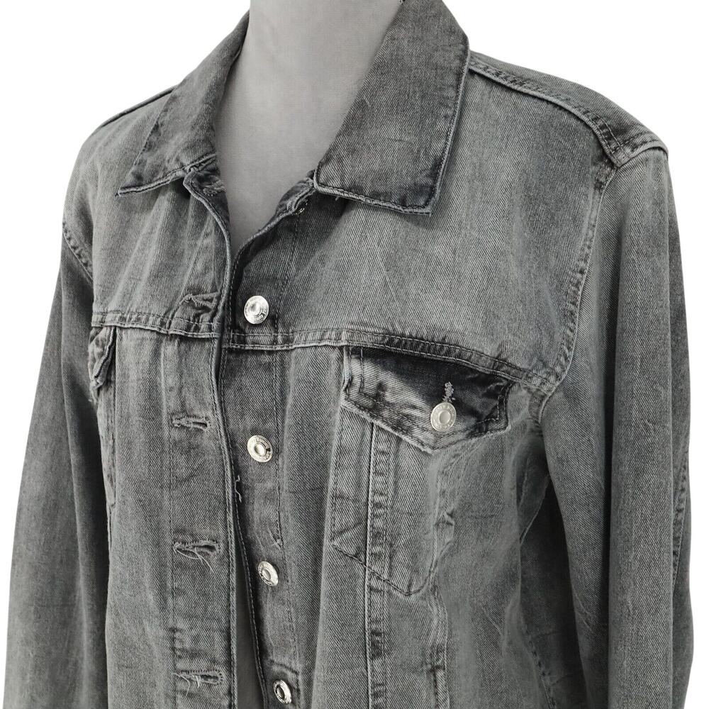 Kensie Jeans Jacket Womens Large Gray Cotton Denim Luxe Raw Hems Vintage - Picture 16 of 16